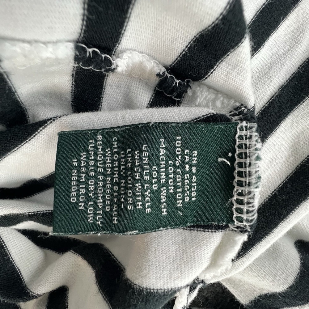 Lauren Ralph Lauren Striped Dress Womens XL Blk Wht Cotton Cold Shoulder Ruffle - Picture 10 of 11